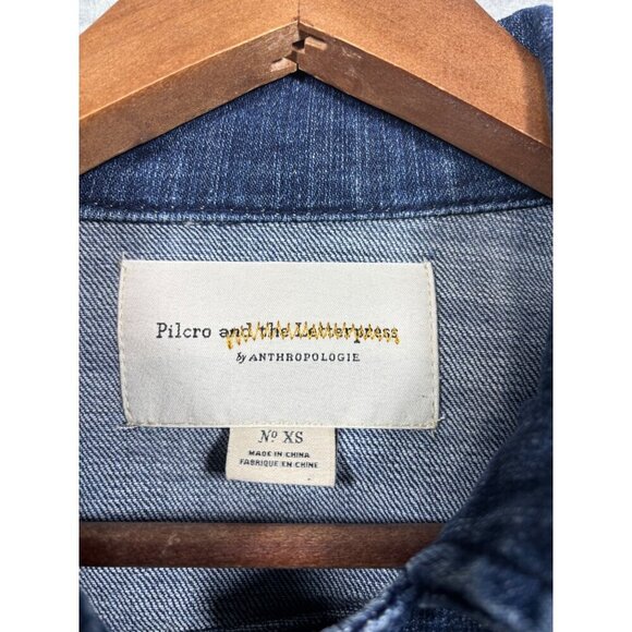 Pilcro & The Letterpress Anthropologie Floral Embroidered Denim‎ Jacket XS Blue - Picture 2 of 7